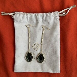 Elegant Kendra Scott Green and Gold Drop Earrings